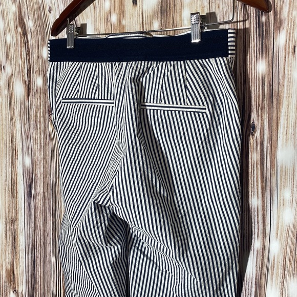 NWT ZARA Navy White Striped Trouser Pants Seersucker MidRise Stretch Women's M - Picture 10 of 14
